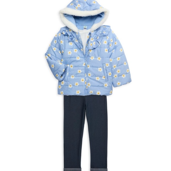 Little Me Other - NWT Little Me Girl’s Floral Puffer Jacket, Tee, & Legging 3-piece Set 2T